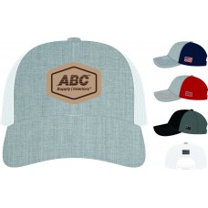 Richardson Snapback Trucker Cap with GENUINE LEATHER Patch LW112LPF - Add USA Flag