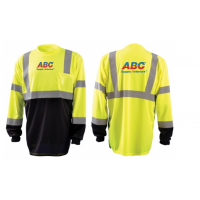 Moisture Wicking, Hi-Viz Long Sleeve Birdseye, BLACK Front Bottom, T-Shirt LWLSHVZBB